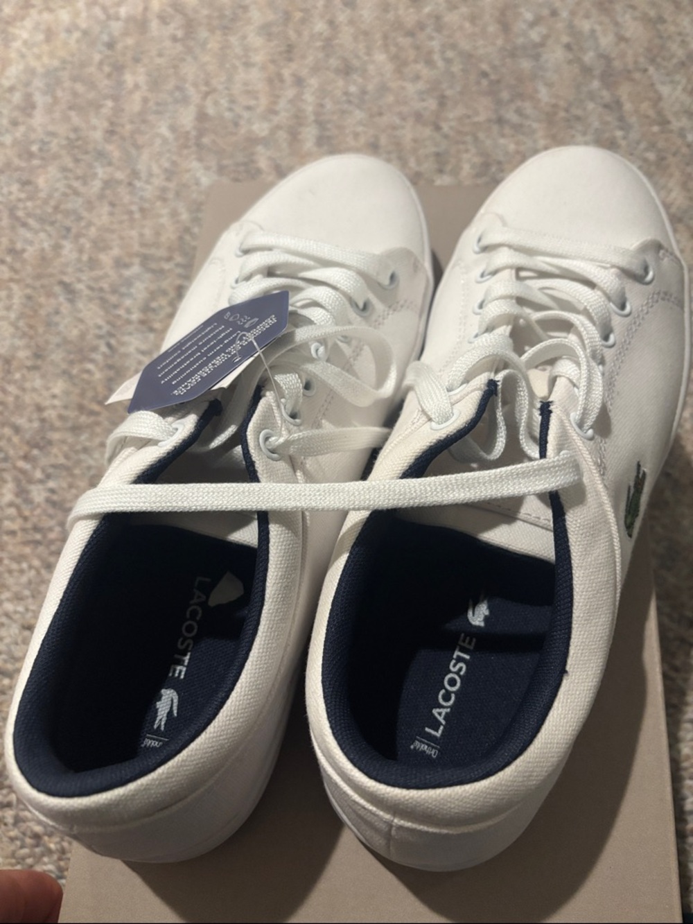 Lacoste Men's White Low-Top Canvas Sneakers with Navy Interior - Picture 4 of 5
